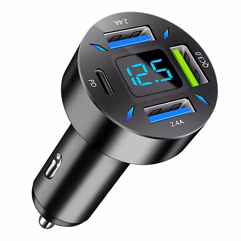 Autolaadija koos digitaalse voltmeetriga, USB Type-C PD ja Quick Charge 3.0 – kiire laadimine sigaretisüütajast 12-24 V