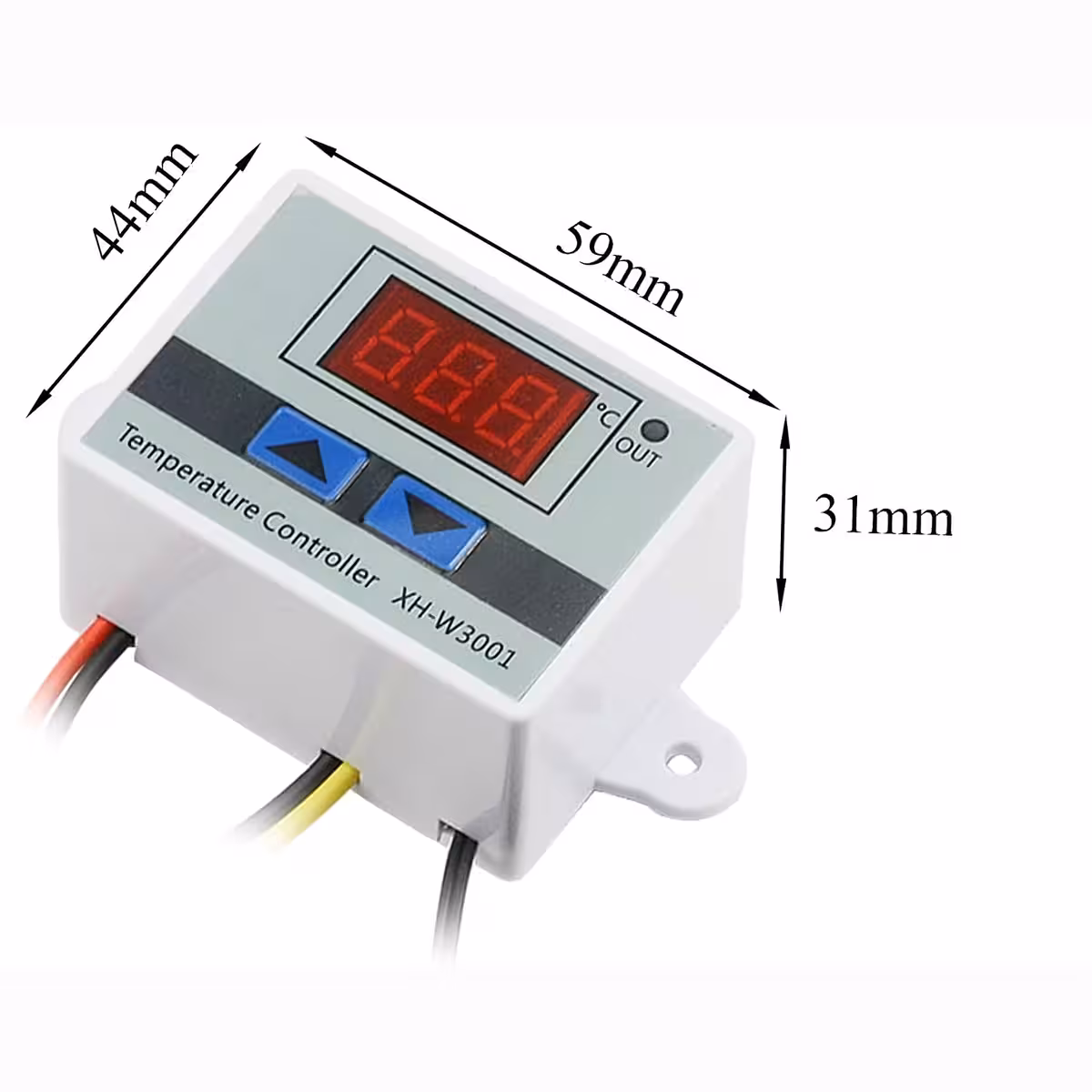 XH-W3001 termostaadi täpsed mõõtmed: pikkus, laius ja paksus