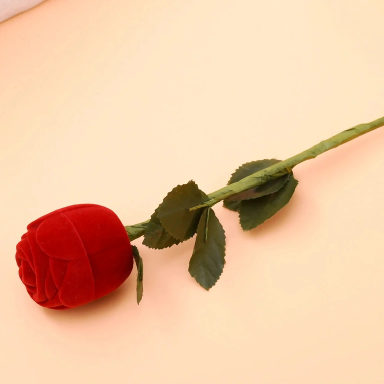 Punane sametkarp roosi kujul ehetele – kõrvarõngad või sõrmus