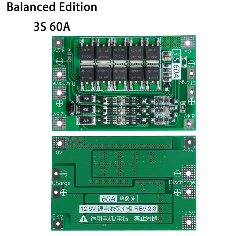 10 MOSFET-iga BMS, maksimaalne vool 60A, intelligentne tasakaalustus
