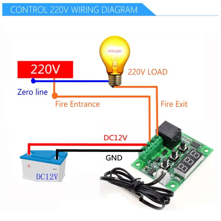 Täielik diagramm W1209 digitaaltermostaadi ühendamiseks 220V võrguga