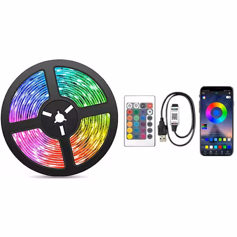 10 m RGB LED-riba USB ja Bluetoothiga, pult ja muusika järgi vilkuv valgusmäng TV-le ja dekoriks
