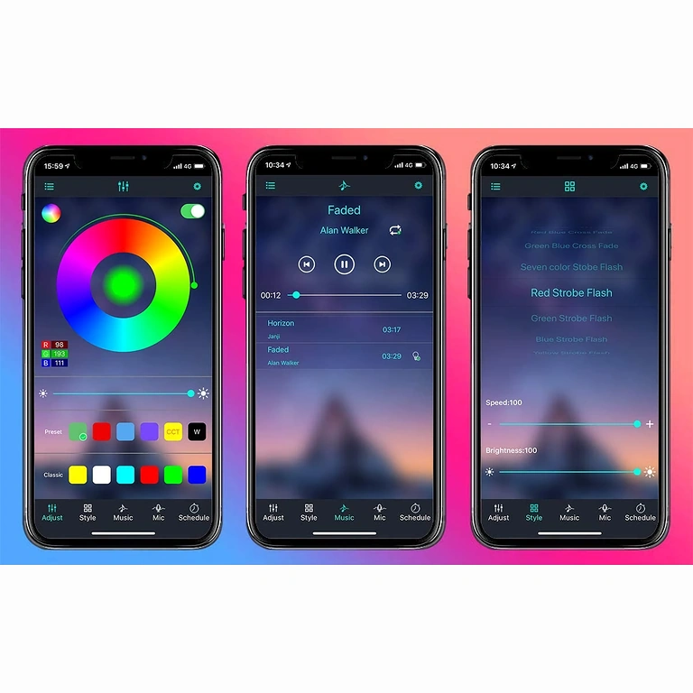 TV-le LED-riba ambientvalgustusega, intensiivsuse ja värvide reguleerimine