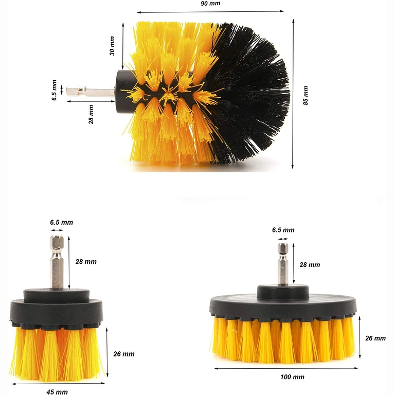 Pilt kolme harja ja nende mõõtudega: 12 cm, 8,5 cm, 5 cm