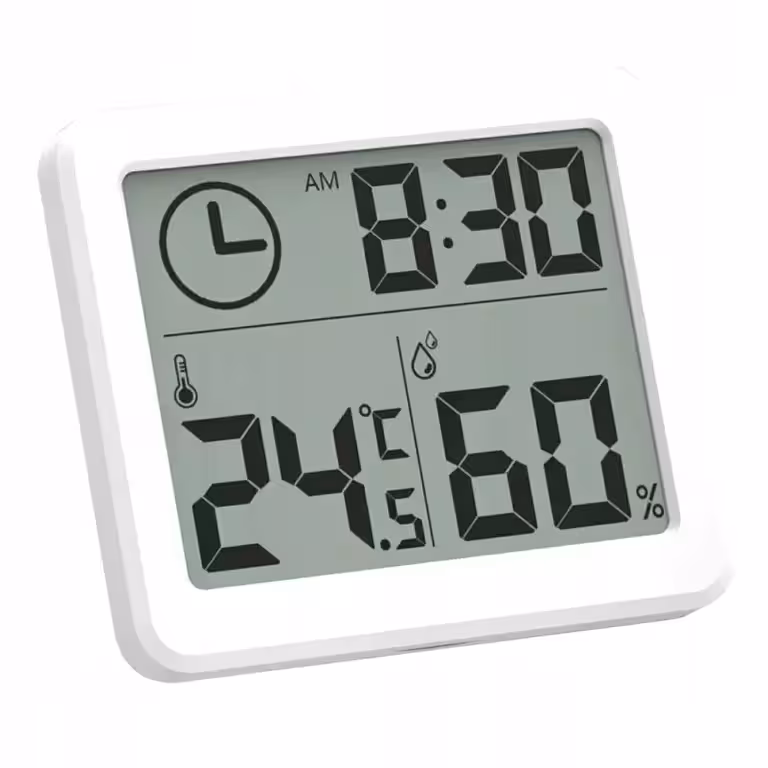 Digitaalne termomeeter-hügromeeter kellaga – täpne temperatuuri ja niiskuse mõõtmine LCD-ekraaniga