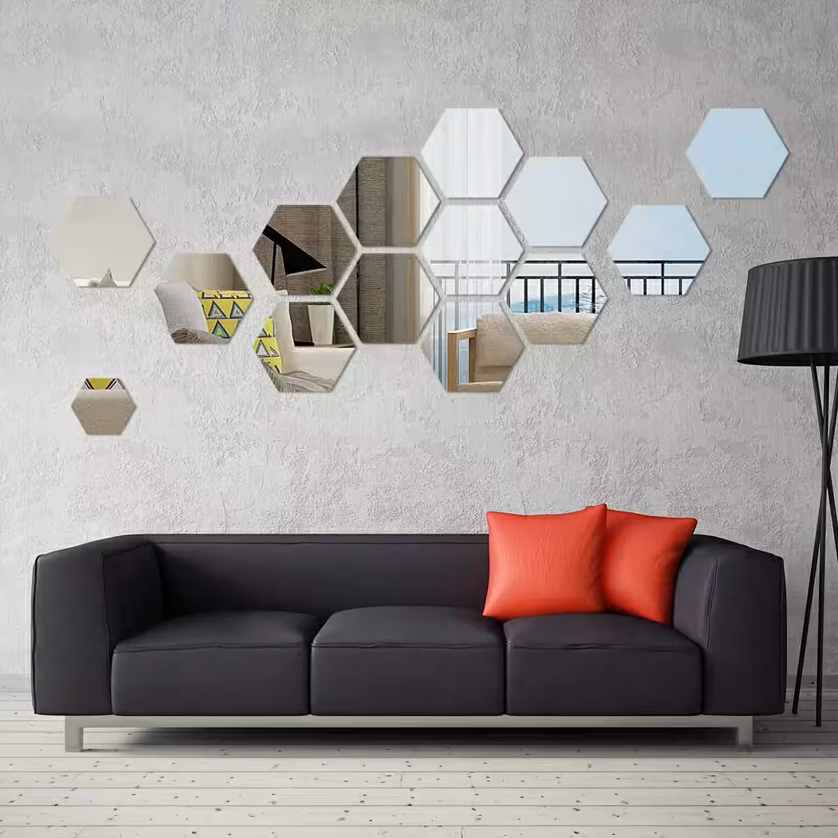 Kleebitavad akrüülkuusnurkpeeglid seinade kaunistamiseks