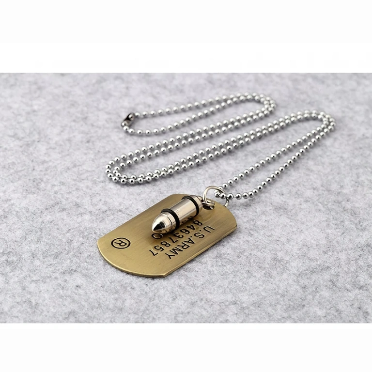 Sõjaväeline kuulikujuline ketike Metallist kuulipistoli kett, sõjaväeline välimus, meeste disain