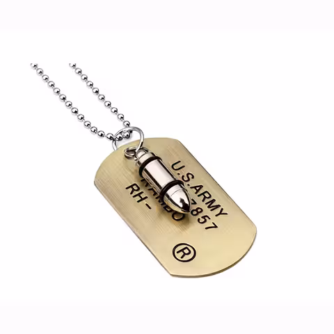 Sõjaväest inspireeritud kaelakee „Dog Tag” kuuliga – meeste roostevabast terasest 70 cm