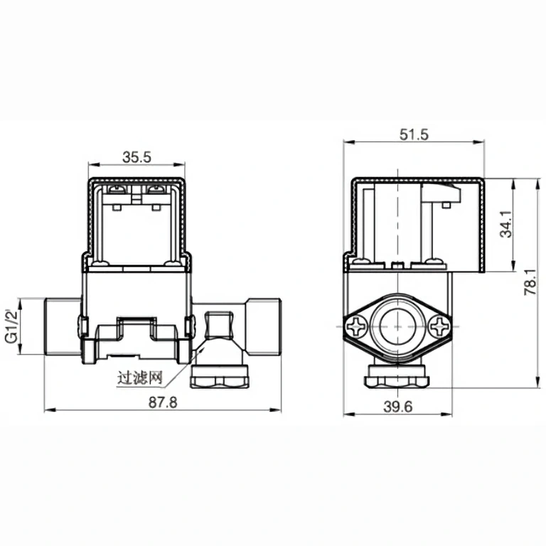 12V tavaliselt suletud solenoidventiil eemaldatava filtriga 12V tavaliselt suletud solenoidventiil, eemaldatava filtriga ja plastkaitsega