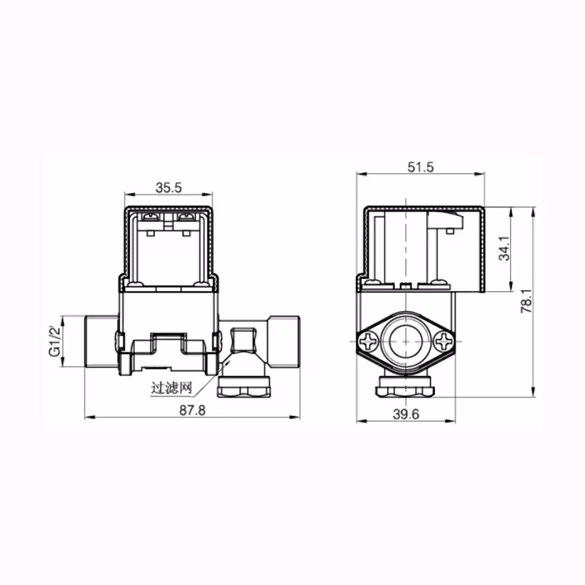 12V tavaliselt suletud solenoidventiil, eemaldatava filtriga ja plastkaitsega