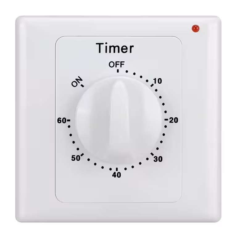 Elektriline lüliti taimeriga 1–60 min – mehhaaniline taimer ventilaatorile, valgusele, vannitoale, elektriseadmetele