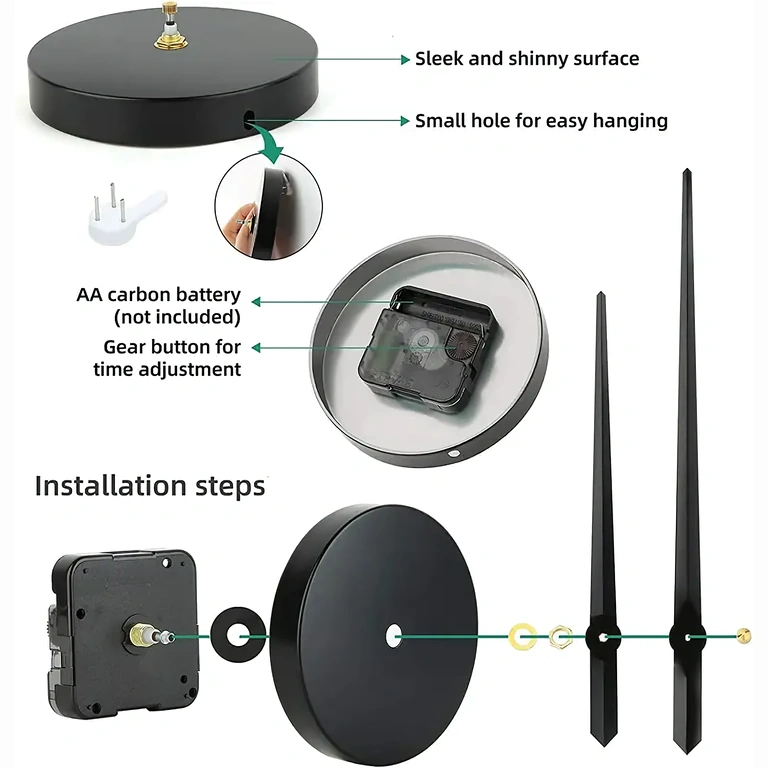 Suur 3D seinakell mustade läikivate numbritega ja hääletu töö