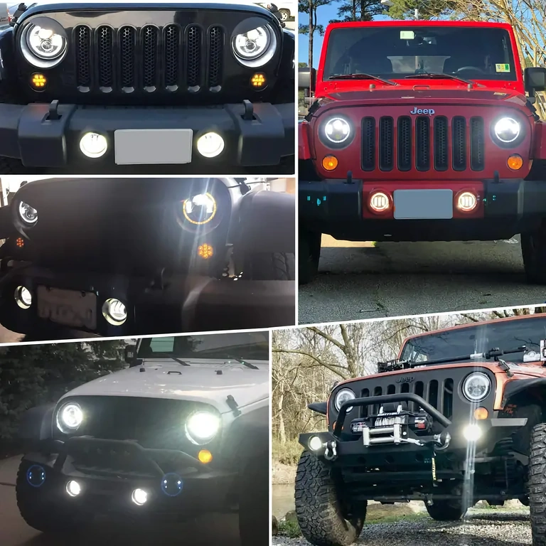LED 7" ümmargune esilatern Jeep Wranglerile, heledus 7000 lm, H4/H13