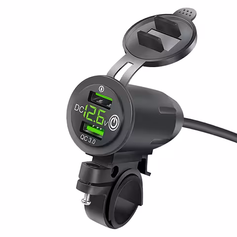 USB laadija telefonile voltmeetri ja QC 3.0 – mootorratta pistik, kiire laadimine