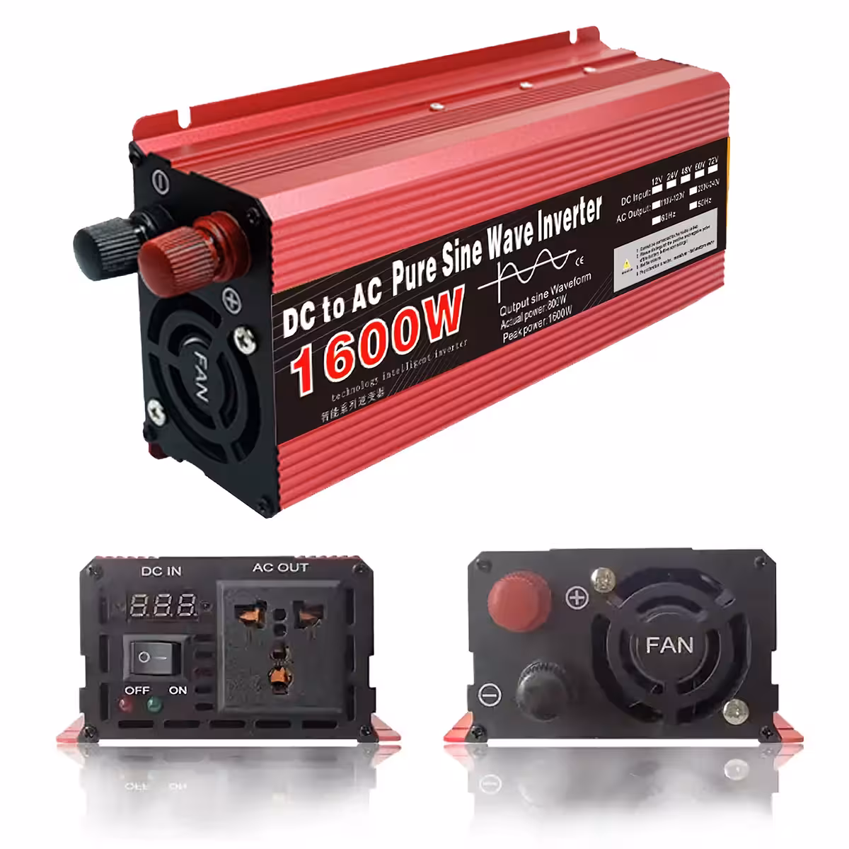 Kõrge jõudlusega 1600W inverter ülekoormuse ja lühise kaitsega