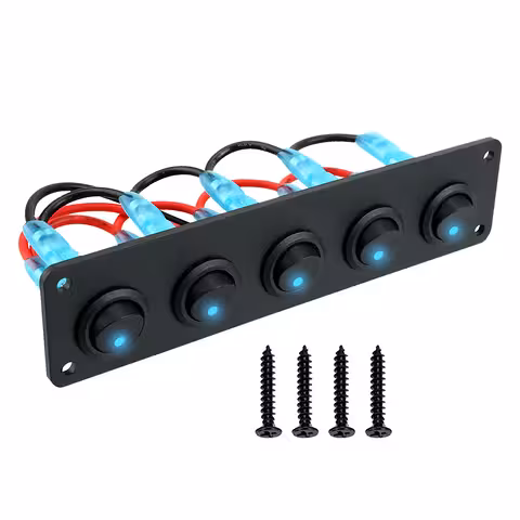 5-nupuline auto lülitipaneel ON/OFF sinise LED-iga 12V/24V
