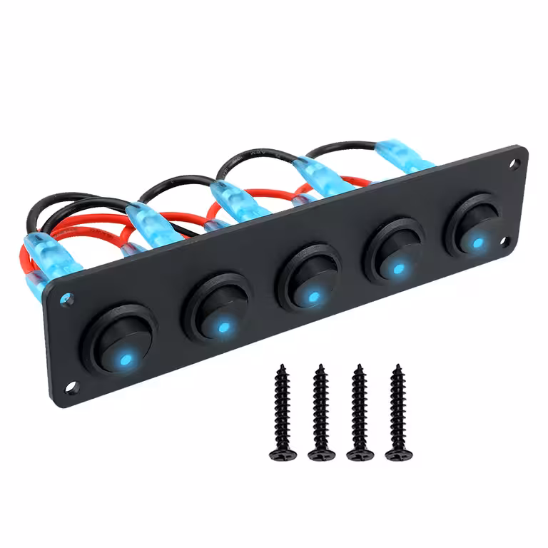 5-nupuline auto lülitipaneel ON/OFF sinise LED-iga 12V/24V