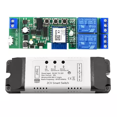 WiFi nutirelee moodul 2-kanaline 5V–24V – ühilduv Tuya Smart Life