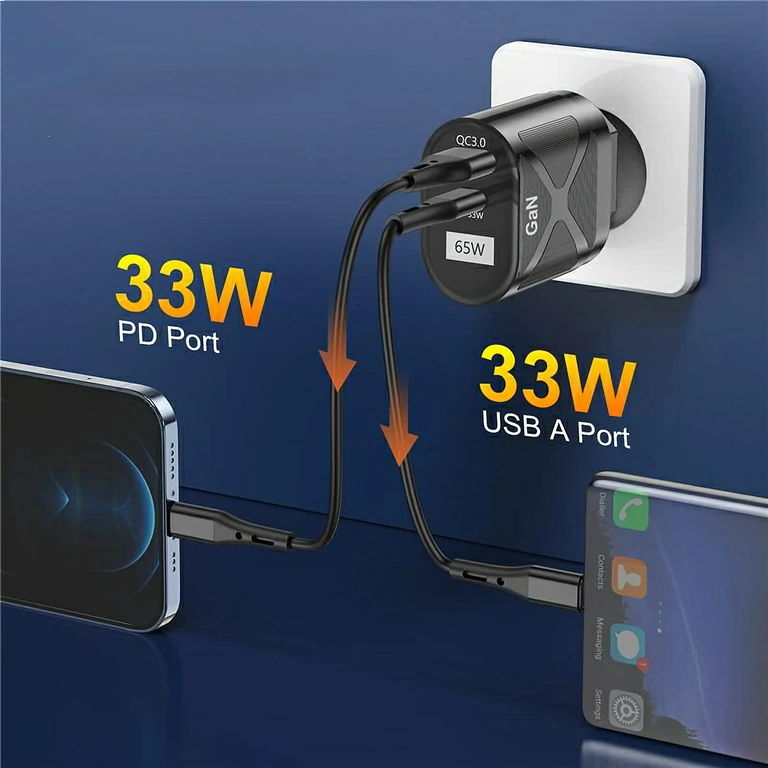 Kompaktne GaN laadija USB-C ja USB-A portidega, ideaalne reisile
