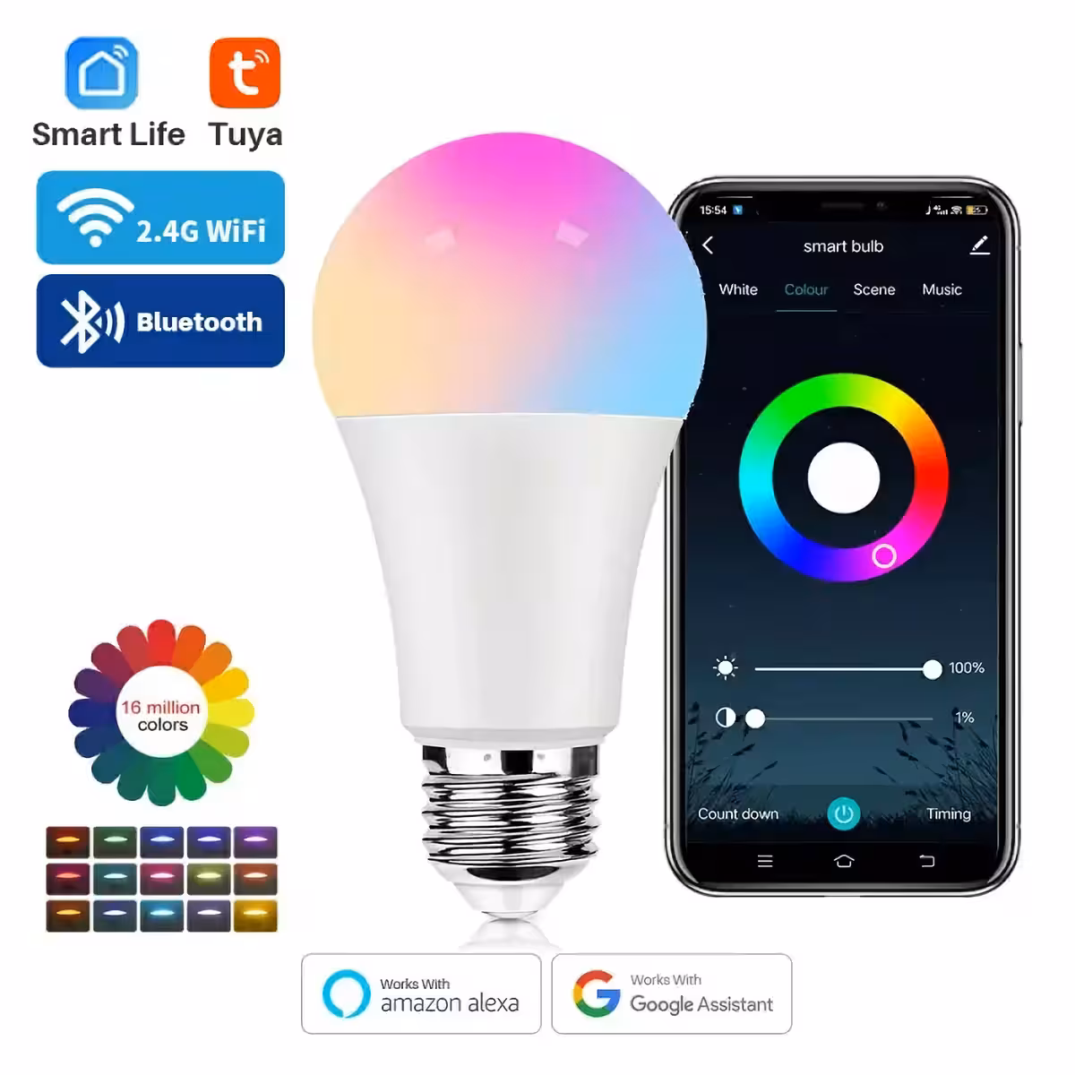 LED-pirn WiFi ja hääljuhtimisega, ühilduv Alexa ja Google Home’iga