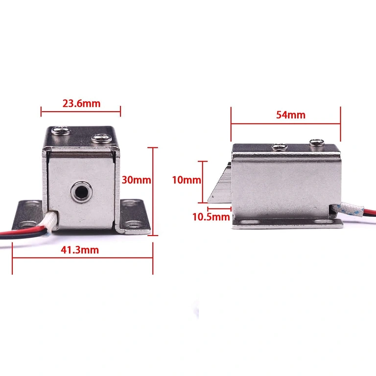 Elektromagnetlukk 12V – mõõtmed 12V elektromagnetluku mõõtmed pildil