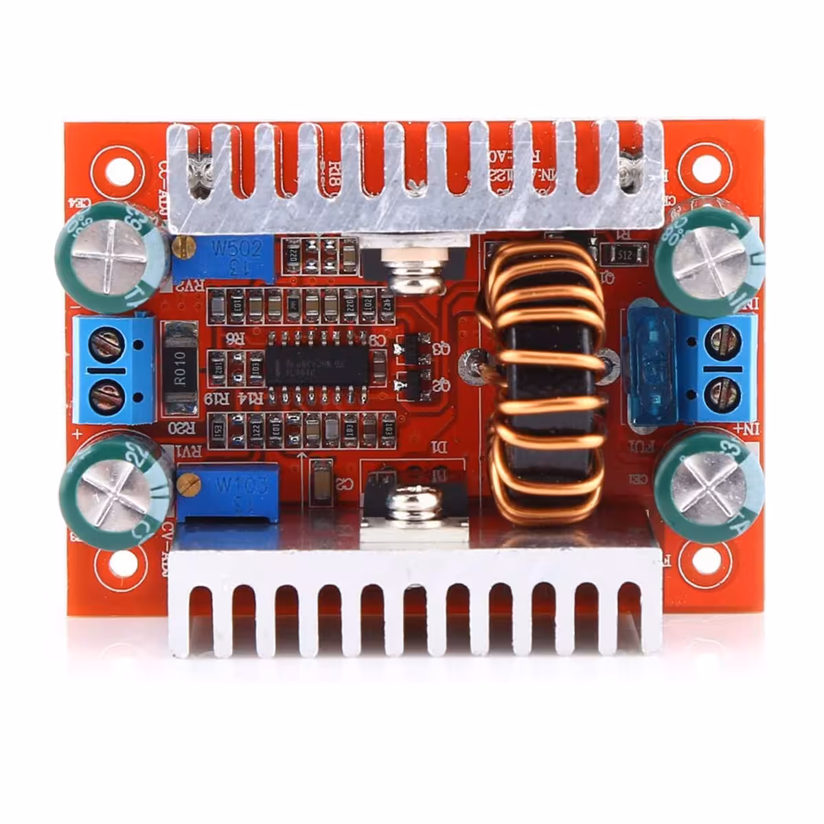 DC 400W Step-up Boost mooduli esivaade, portide ja ühendustega