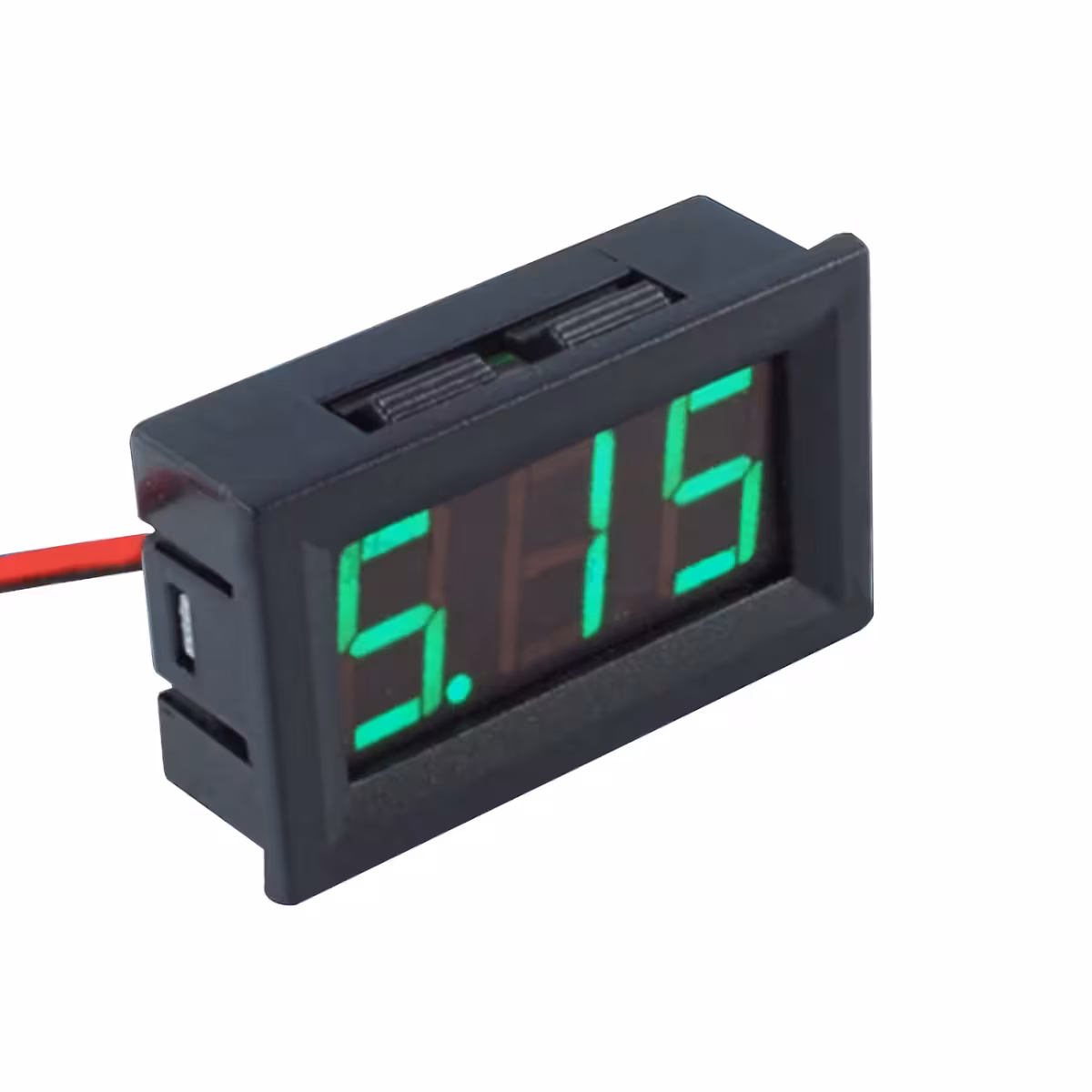 Paneel digitaalse voltmeetri 5V–120V tagakülje üksikasjalik vaade, ühendused ja komponendid nähtavad