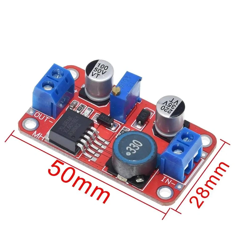 XL6019 DC-DC Boost Converter moodul – mõõtmed XL6019 DC-DC Boost Converter mõõtmed: 50mm x 28mm x 13mm, ideaalne erinevate projektide integreerimiseks
