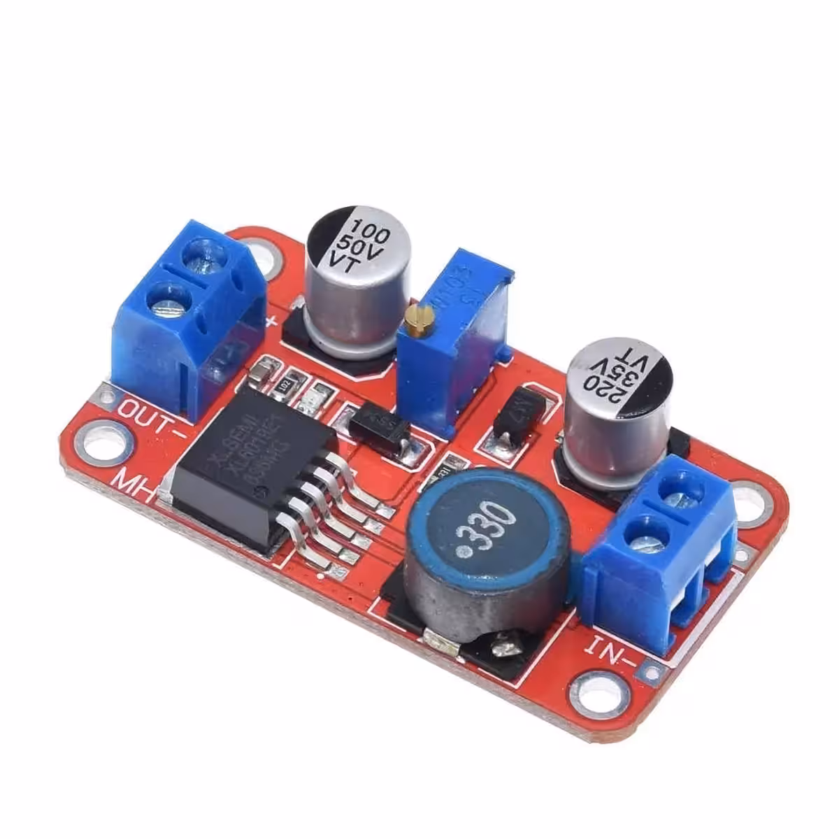 XL6019 mooduli sisemiste komponentide üksikasjalik vaade, sh MOSFET-id ja juhtimisahel