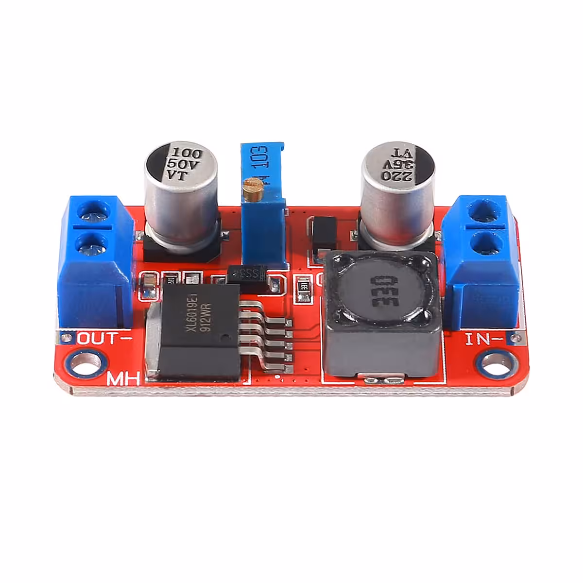 XL6019 mooduli külgvaade, mõõtmete ja konstruktsiooni jälgimiseks