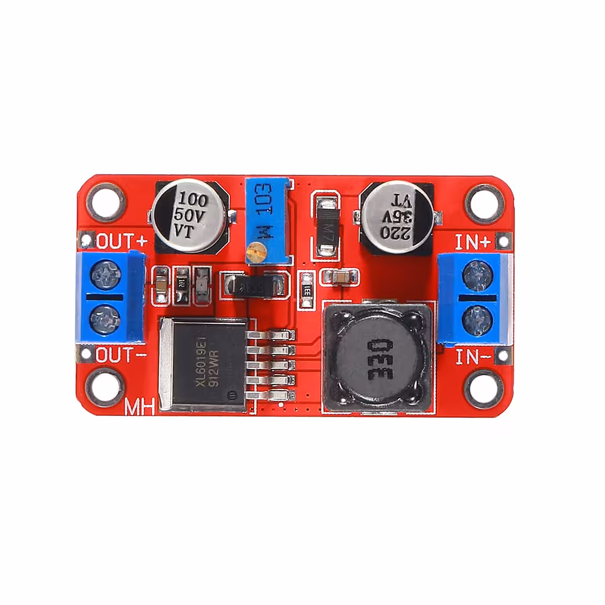 XL6019 DC-DC Boost Converter ülavaate nurk, ühenduste ja disaini jälgimiseks