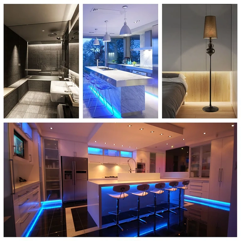 Pilt monokroomset LED riba 5V 12V 24V, mis on sisse lülitatud ja dimmeriga juhitud 30A