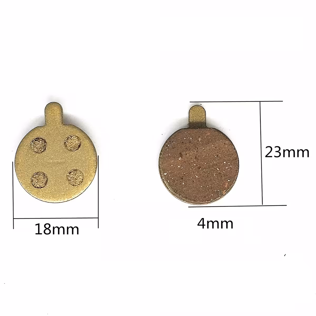 Täpsed mõõtmed piduriplaatidest (18 x 23 x 4 mm)