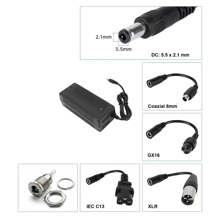 DC-ühendusega laadija 5,5×2,1 mm 36V–42V 3A laadija DC 5.5×2.1 mm pistikuga, ühilduv elektritõukerattad ja jalgrattad