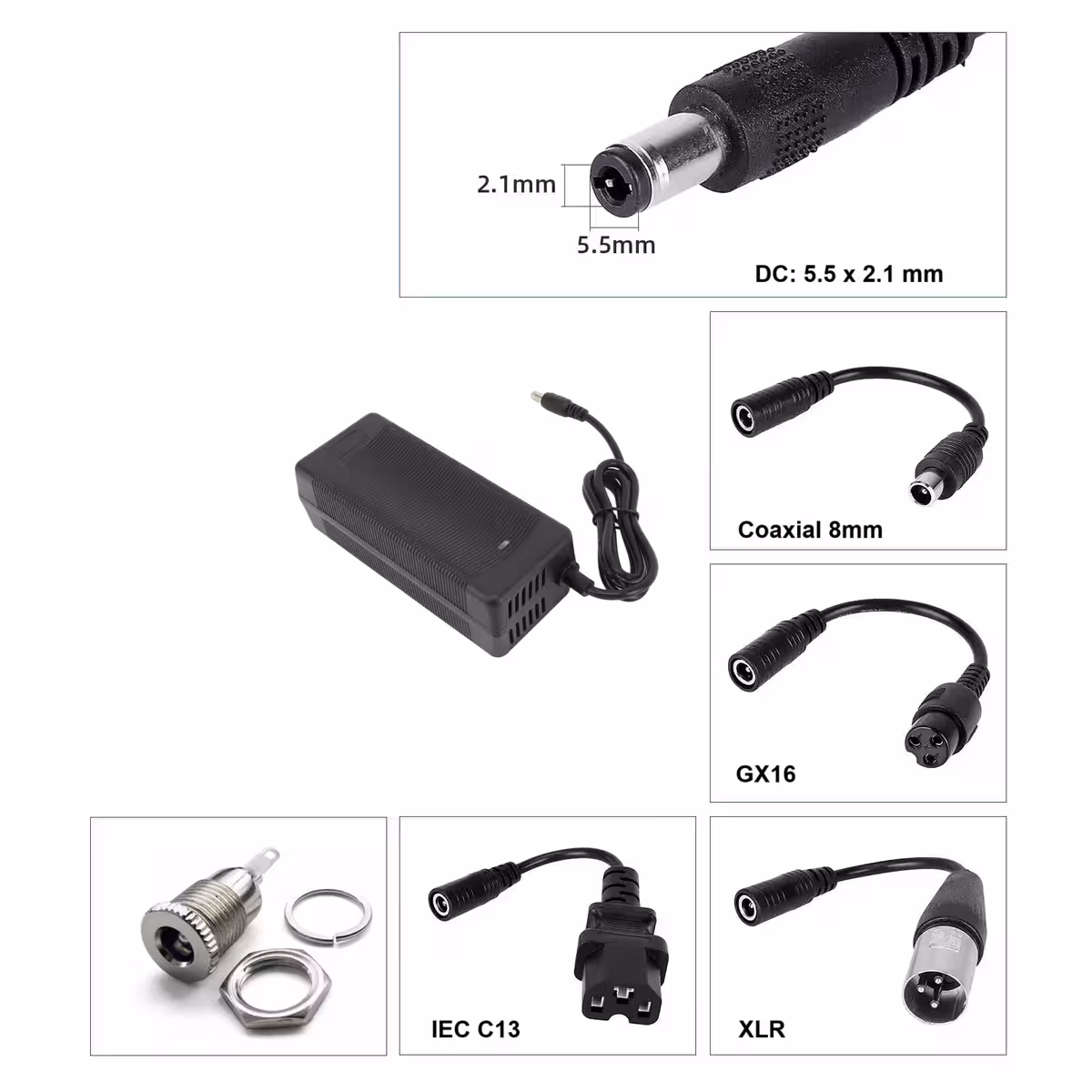 36V–42V 3A laadija DC 5.5×2.1 mm pistikuga, ühilduv elektritõukerattad ja jalgrattad