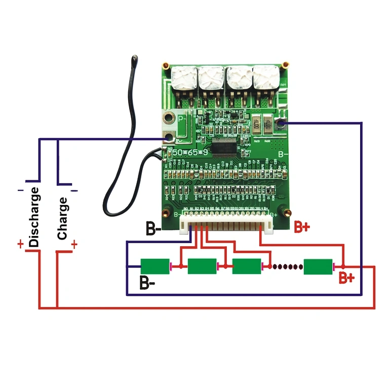 BMS 14S 52V ühendusskeem Elektriskeem BMS 14S 52V ühendamiseks Li-Ion akudega