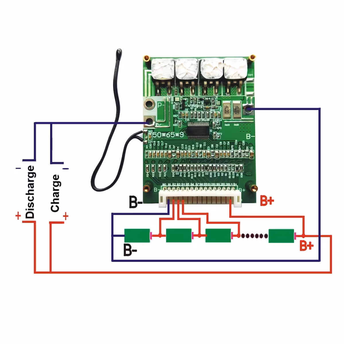 Elektriskeem BMS 14S 52V ühendamiseks Li-Ion akudega