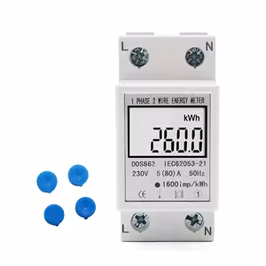 Ühefaasiline elektriarvesti digitaalse ekraaniga – energiatarbimise jälgimine, DIN-liistule paigaldatav