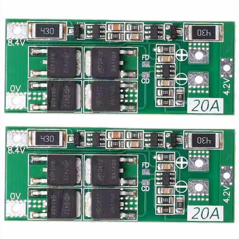 Komplekt 2 tk – BMS moodul 2S 20A 7.4V tasakaalustusega